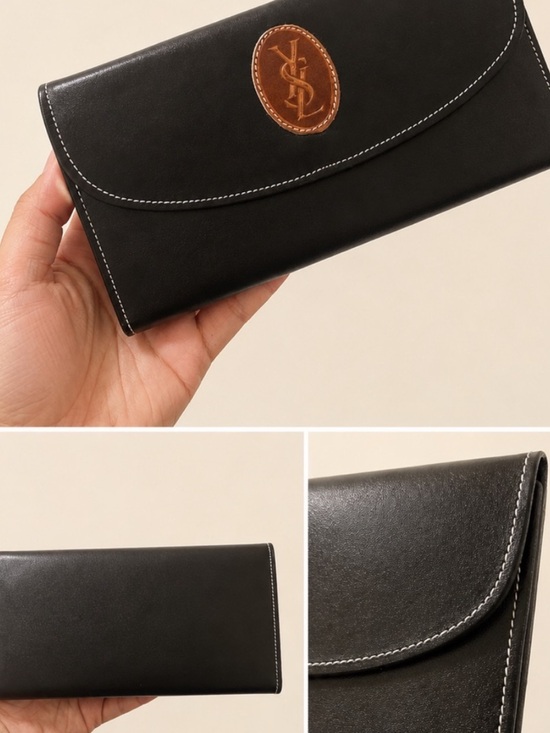 Yves Saint Laurent Other - Yves Saint Laurent Black Leather Wallet with White stitching EUC
